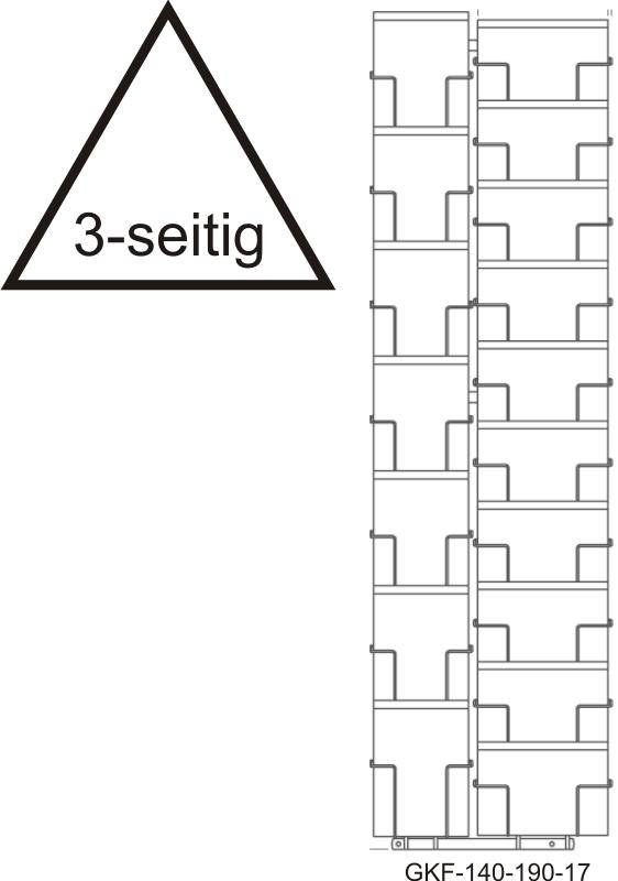 Kartenbodenständer, 140/190 mm, 51 Fächer, 2-reihig, 3-seitig, silber